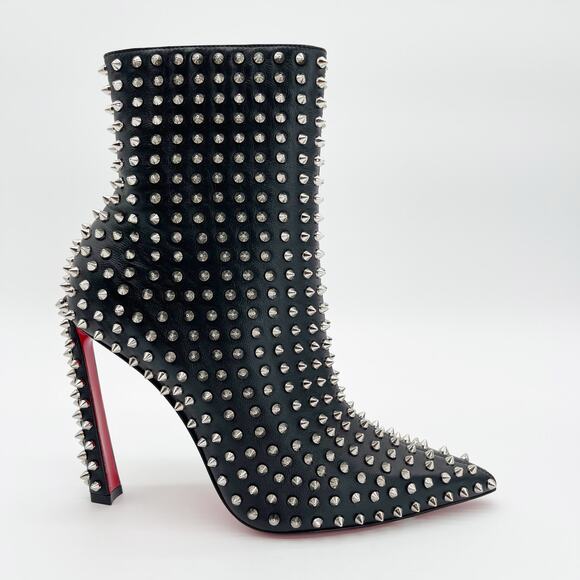 Christian Louboutin Black Condora Booty Spiked Leather Heeled Ankle Boots EU 40 - Picture 2 of 15